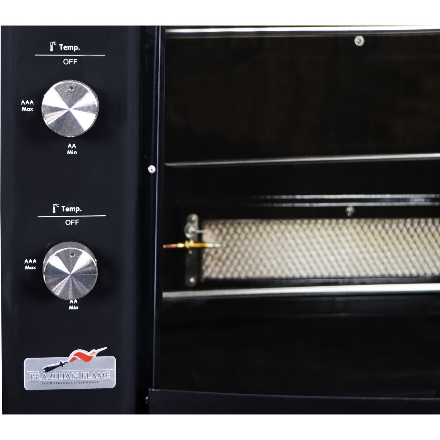 Brazilian Flame Gas Rotisserie Grill with 5 Skewers and Upper