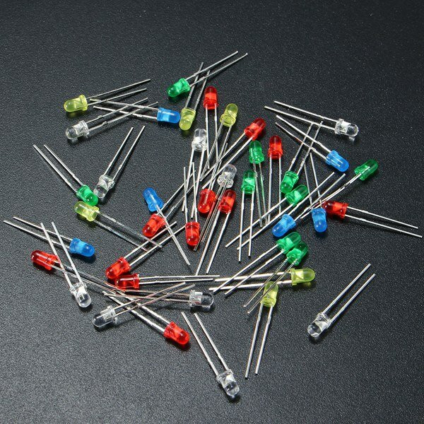 750 Pcs 3mm LED Diode Yellow Red Blue Green White Assortment